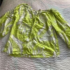 (NWOT) Women's Lime Green Floral Off-Shoulder Blouse
